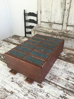 Early Antique Folk Art Wood Original Red Blue Apothecary Cabinet Square Nails