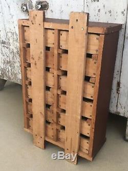 Early Antique Folk Art Wood Original Red Blue Apothecary Cabinet Square Nails