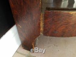 Early Antique oak curved glass china cabinet cupboard