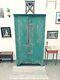 Early Green Painted Country Cupboard 19thc. Antique Wooden Primitive Cupboard