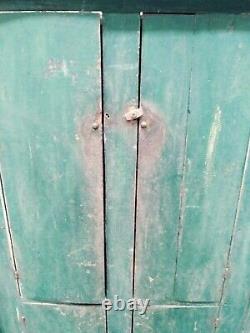 Early Green Painted Country Cupboard 19thC. Antique Wooden Primitive Cupboard