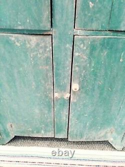 Early Green Painted Country Cupboard 19thC. Antique Wooden Primitive Cupboard