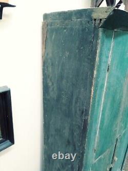 Early Green Painted Country Cupboard 19thC. Antique Wooden Primitive Cupboard