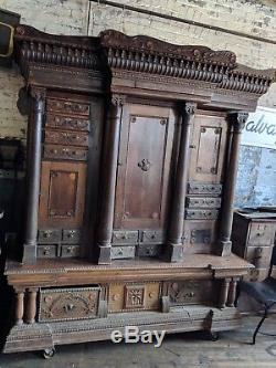 Early Oak Medical/Lawyer/Server Cabinet Counter Victorian Gothic Kitchen Study
