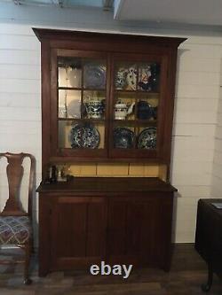 Early Ohio/ 12 Pane PA Chippendale Walnut StepBack Cupboard In Old Surface C1800
