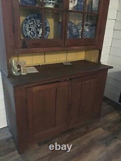 Early Ohio/ 12 Pane PA Chippendale Walnut StepBack Cupboard In Old Surface C1800