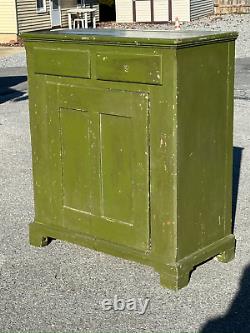 Early Primitive Green Painted Pa 1 Door Milk Jelly Cupboard Unusual 1700s
