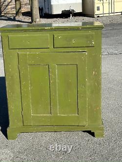 Early Primitive Green Painted Pa 1 Door Milk Jelly Cupboard Unusual 1700s