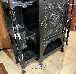 Ebonized Étagère Cabinet with Owl Crest Attributed to Bancroft & Dyer circa 1885