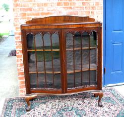 English Antique Ball & Claw Mahogany Glass Door Display Cabinet