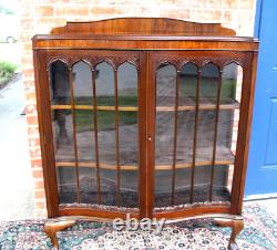 English Antique Ball & Claw Mahogany Glass Door Display Cabinet