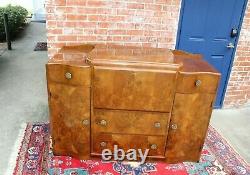 English Antique Burled Walnut Art Deco Sideboard Buffet Wine Bar Cabinet