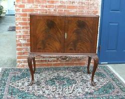 English Antique Mahogany Queen Anne Bar Cabinet With Light
