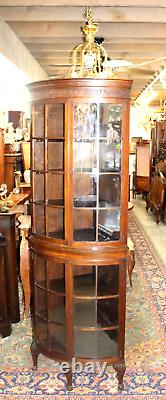 English Antique Mahogany Wood All Glass Door Large Corner Display Cabinet