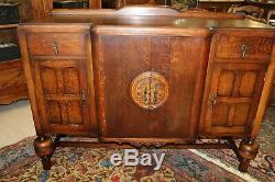 English Antique Oak Art Deco Sideboard Buffet Wine Bar 4 Doors & 2 Drawers