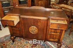 English Antique Oak Art Deco Sideboard Buffet Wine Bar 4 Doors & 2 Drawers