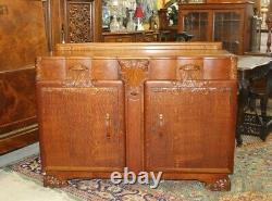 English Antique Oak Art Deco Sideboard Buffet Wine Bar Cabinet