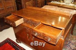 English Antique Oak Art Deco Sideboard Buffet Wine Bar Cabinet With Hidden Drawer