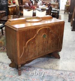 English Antique Oak Art Deco Sideboard Small Buffet Bar Cabinet c. 1930s