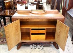 English Antique Oak Art Deco Sideboard Small Buffet Bar Cabinet c. 1930s