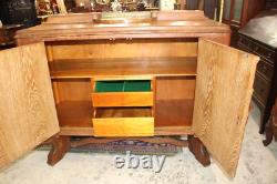 English Antique Oak Art Deco Sideboard Small Buffet Bar Cabinet c. 1930s
