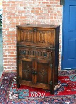 English Antique Oak Bar Cabinet With Light