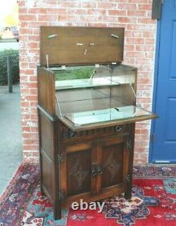 English Antique Oak Bar Cabinet With Light