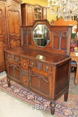 English Antique Oak Jacobean Sideboard Buffet Dining Room Furniture Cabinet