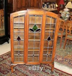 English Antique Oak Leaded Glass Arts & Crafts Bureau Bookcase / Display Cabinet