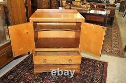 English Antique Oak Queen Anne 2 Door 2 Drawer Small Cabinet Bedroom Furniture