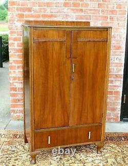 English Antique Queen Anne 2 Doors & 1 Drawer Cabinet Wardrobe / Armoire