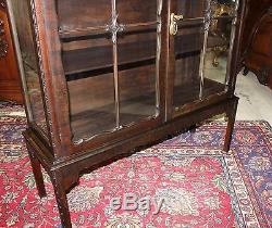 English Antique Solid Mahogany Glass Door Display Cabinet Small 3 Shelf Bookcase