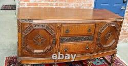 English Antique Tiger Oak Art Deco Sideboard / Buffet / Bar Cabinet