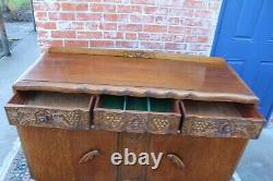 English Antique Tiger Oak Art Deco Sideboard / Small Buffet / Bar Cabinet