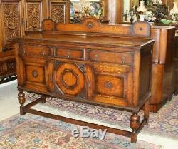 English Antique Tiger Oak Jacobean Sideboard / Buffet / Bar Cabinet
