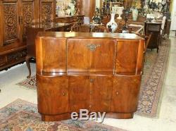 English Antique Walnut Art Deco Sideboard Buffet Wine Bar Drink Cabinet