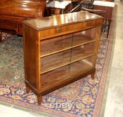 English Antique Walnut Glass Door Bookcase / Display Cabinet