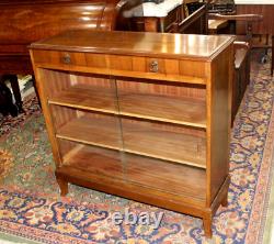 English Antique Walnut Glass Door Bookcase / Display Cabinet