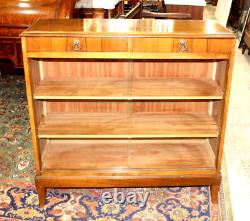 English Antique Walnut Glass Door Bookcase / Display Cabinet