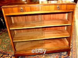 English Antique Walnut Glass Door Bookcase / Display Cabinet