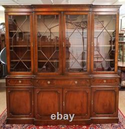 English Georgian Style Mahogany Glass Door China Cabinet Breakfront RosJohn
