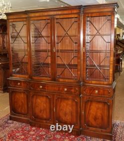 English Georgian Style Mahogany Glass Door China Cabinet Breakfront RosJohn