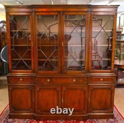 English Georgian Style Mahogany Glass Door China Cabinet Breakfront RosJohn