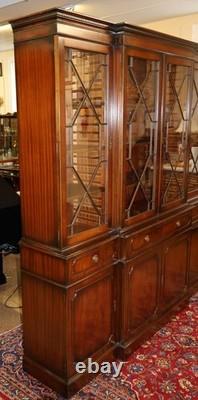English Georgian Style Mahogany Glass Door China Cabinet Breakfront RosJohn