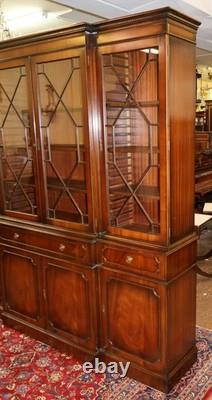 English Georgian Style Mahogany Glass Door China Cabinet Breakfront RosJohn
