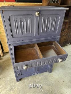 English Oak Drop Front Bar Cabinet Solid Wood