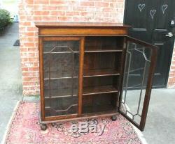 English Oak Jacobean Glass Door Bookcase / Display Cabinet