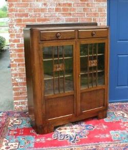 English Oak Wood Art Deco 2 drawer & 2 Door Bookcase / Display Cabinet