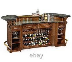 English Pub Tudor Oak and Granite Gothic Style Hand Carved Bar NEW Custom Made