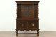 English Tudor Carved Oak Antique China Or Bar Cabinet, Signed Hodell #28634